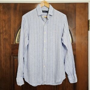 Polo Ralph Lauren Linen Stripe Button Down Shirt | Blue and White | Men’s Small
